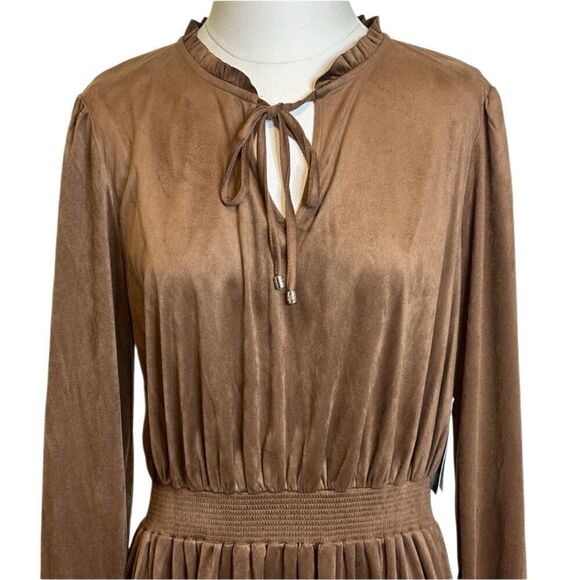 NWT Tommy Hilfiger Brown Faux Suede Fit & Flare Keyhole Tie Dress Womens Size 10 - Picture 5 of 14